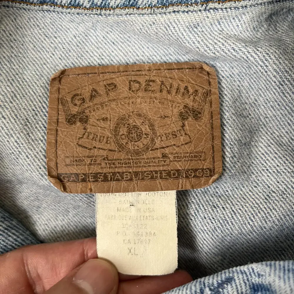 Vintage Gap Denim Jacket Mens XL Blue Faded Trucker USA Made 90s Classic